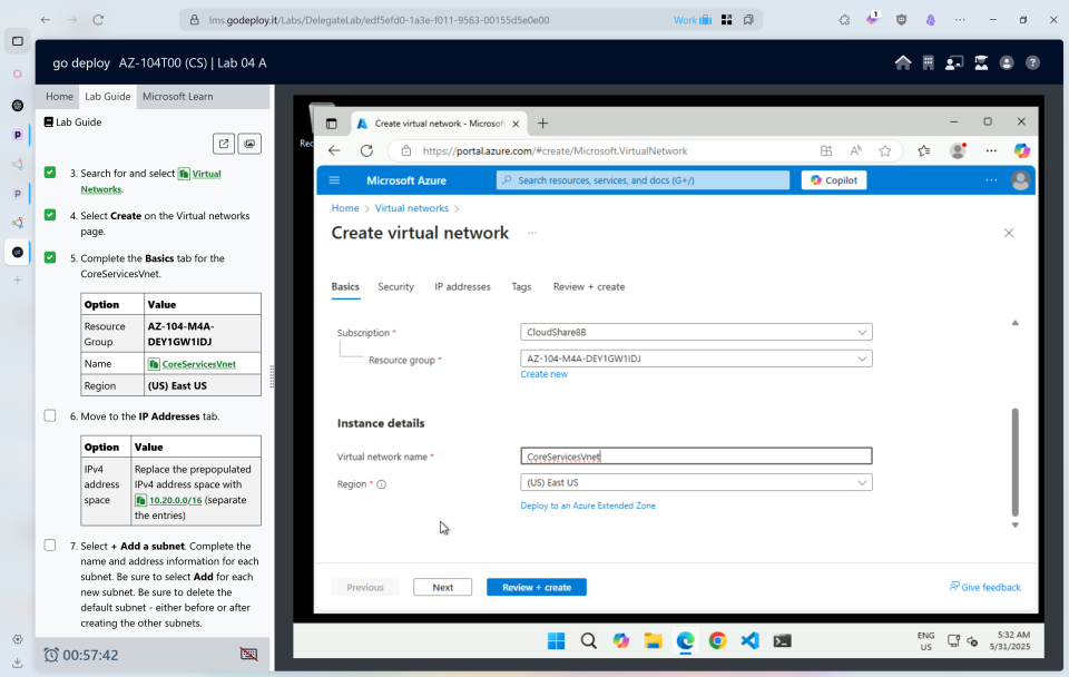 Lab environment screenshot